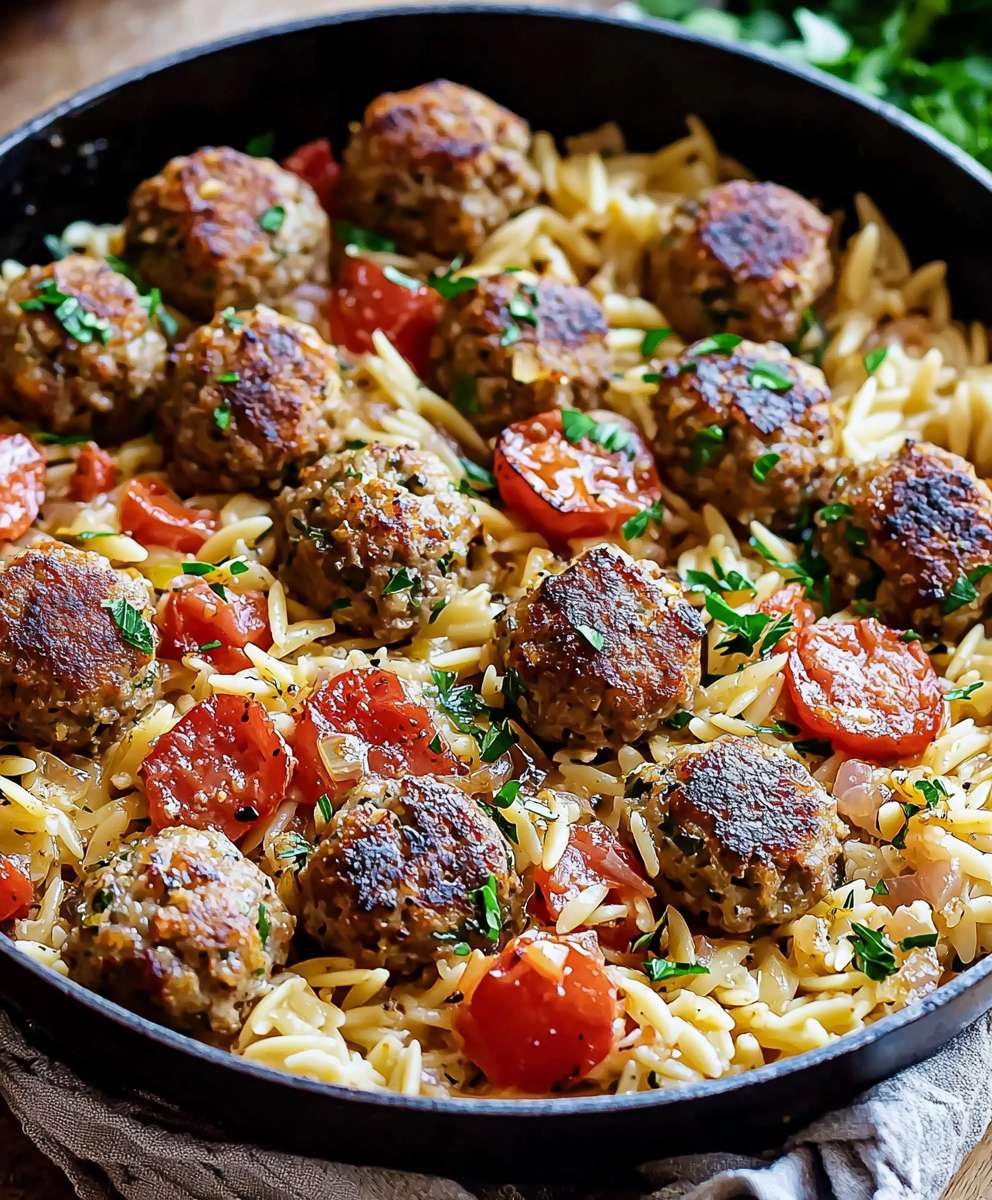 Greek Meatballs Orzo Skillet