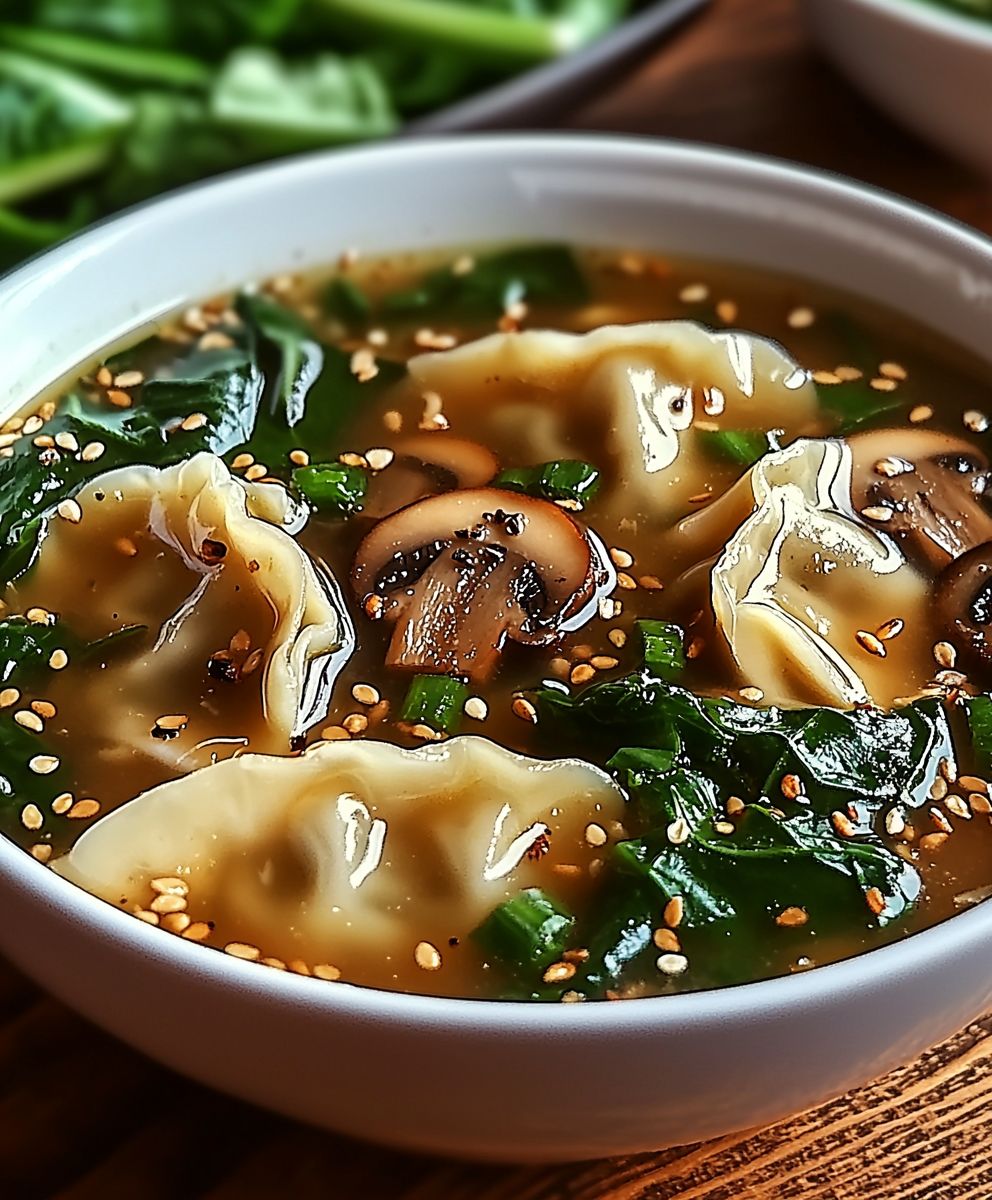 Potsticker soup mushrooms bok choy