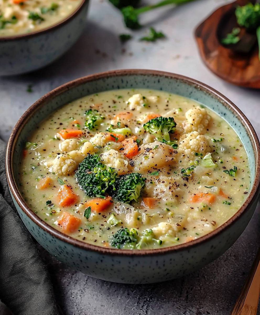 Cheddar Broccoli Cauliflower Soup