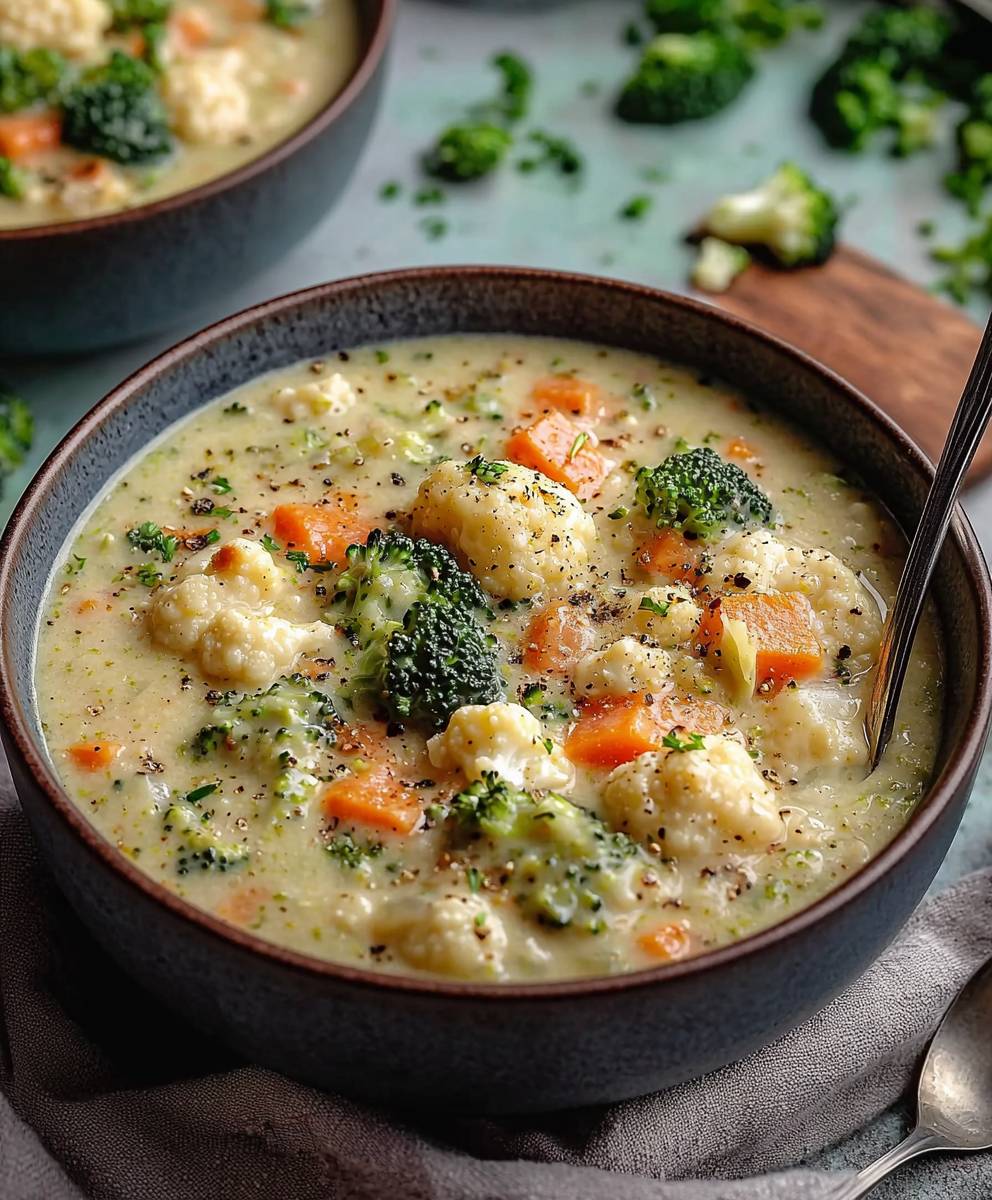 Cheddar Broccoli Cauliflower Soup
