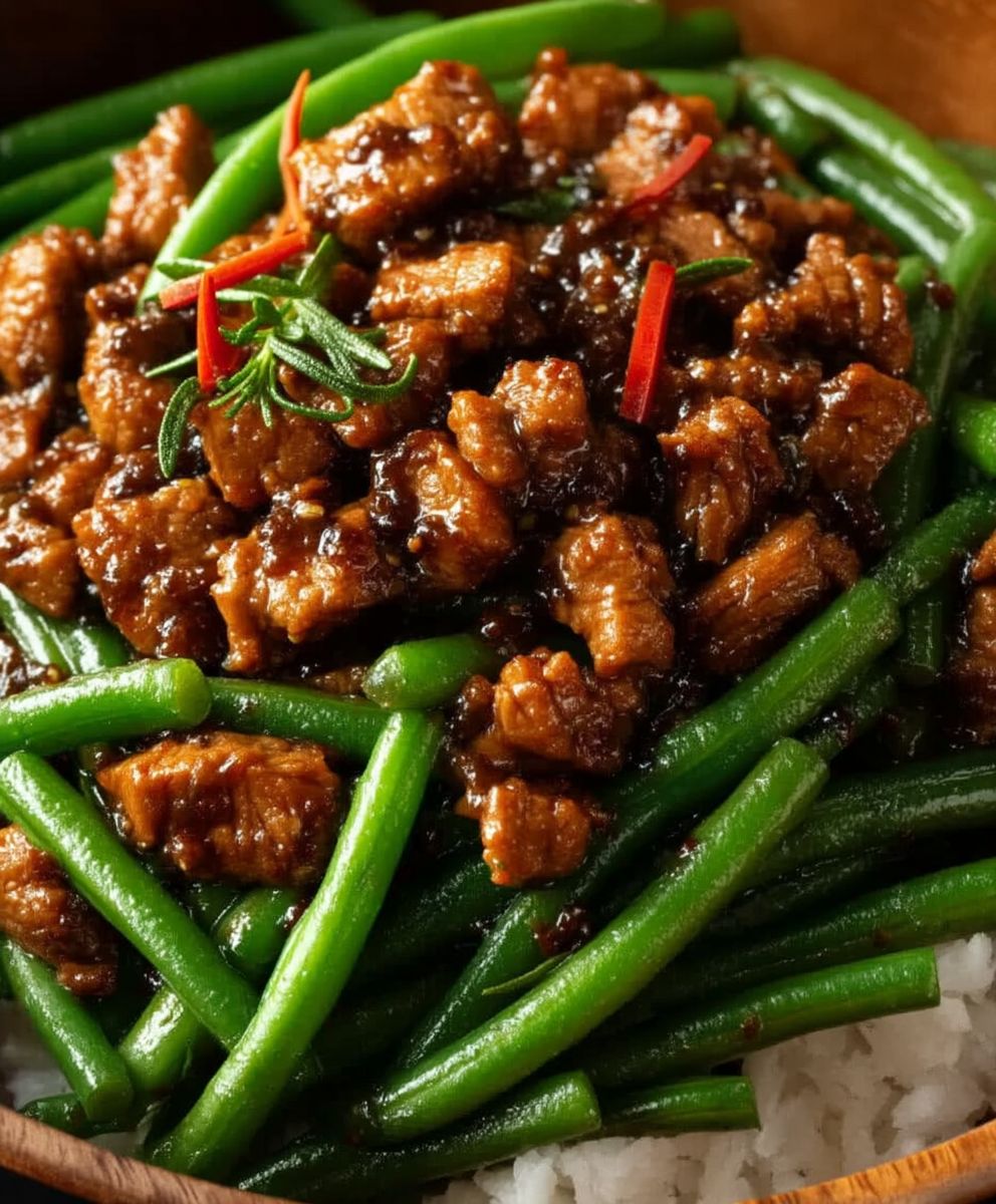 Pork stir fry green beans