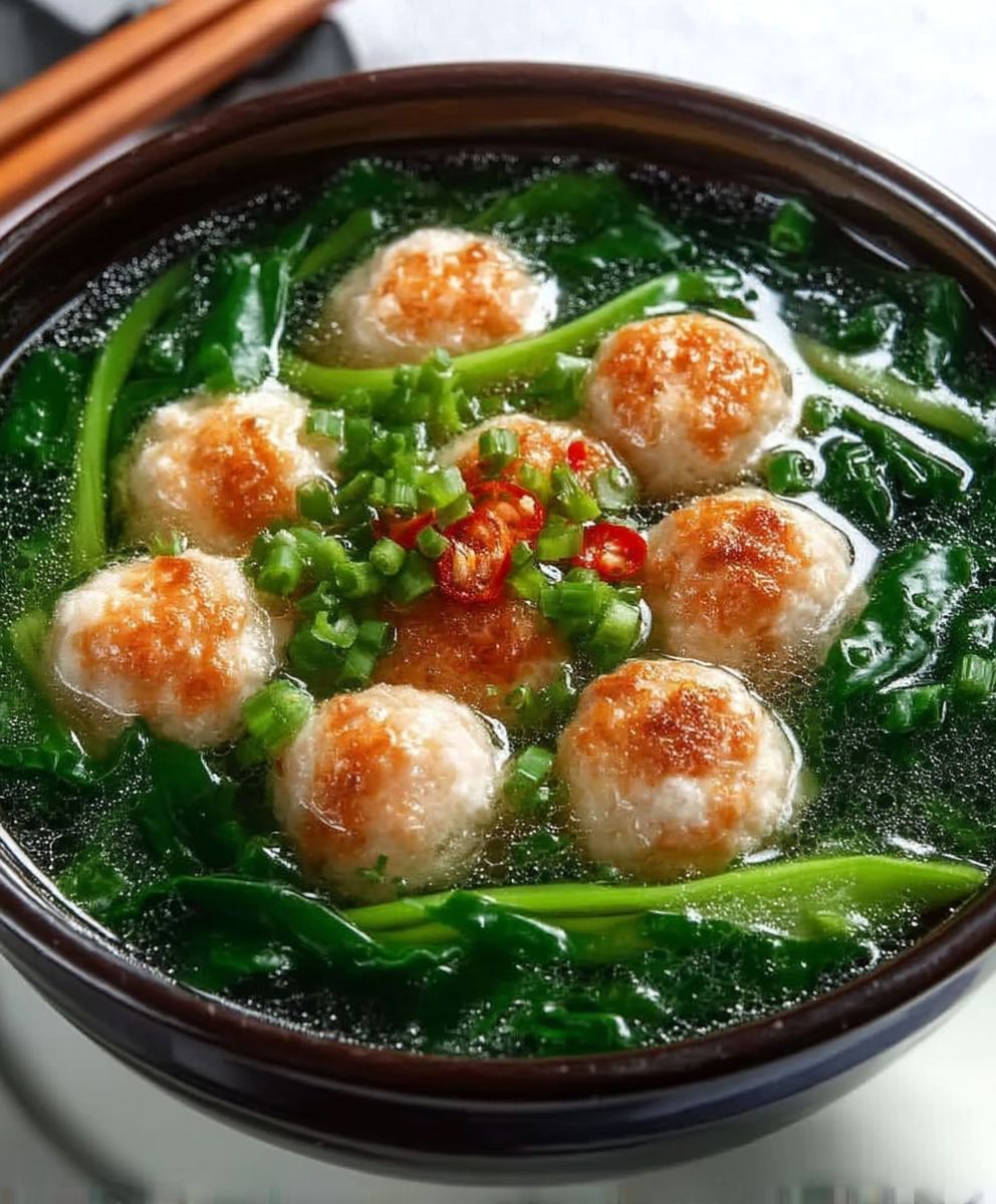 Mustard Green Soup Shrimp Balls