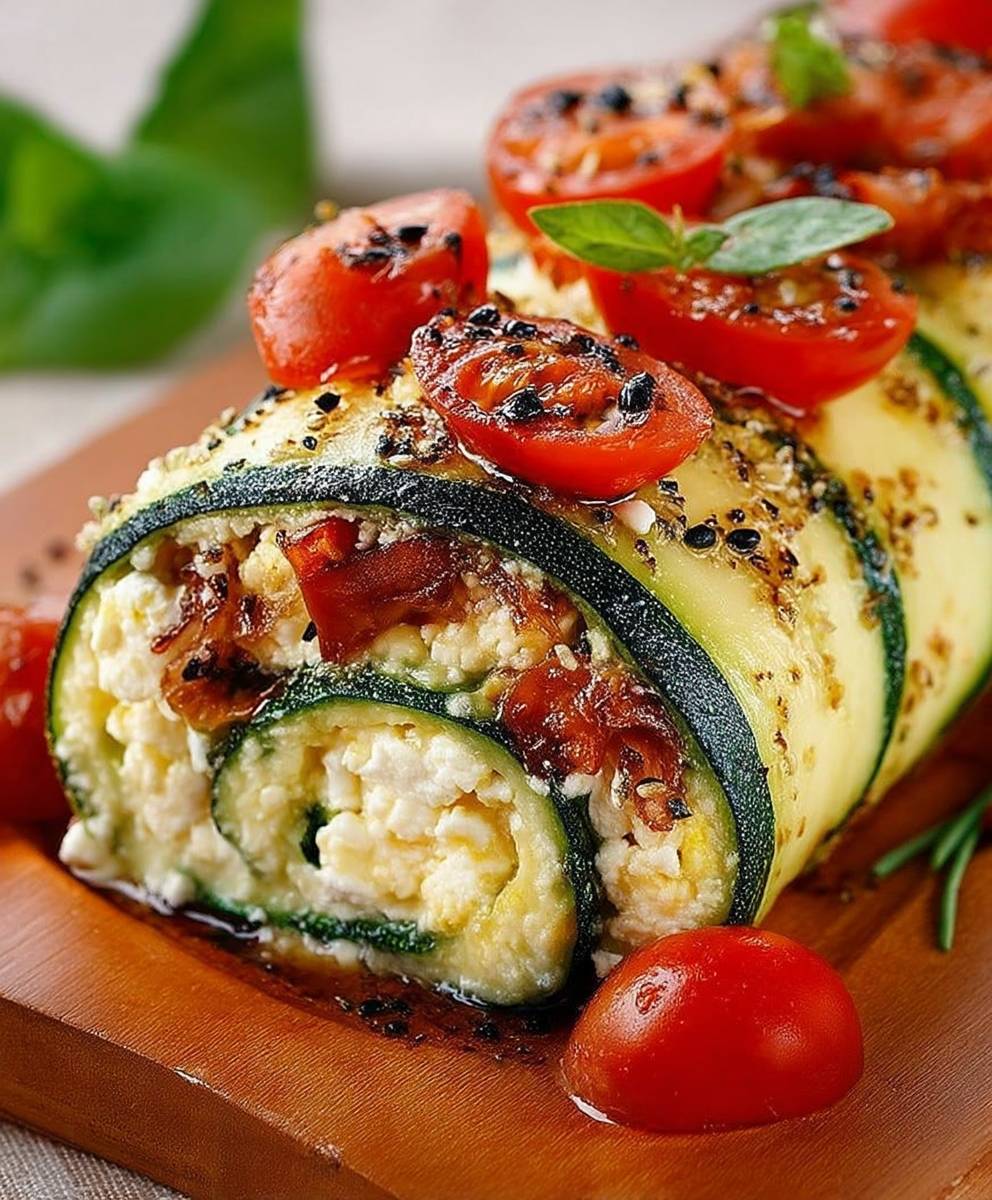 Zucchini feta tomato rolls