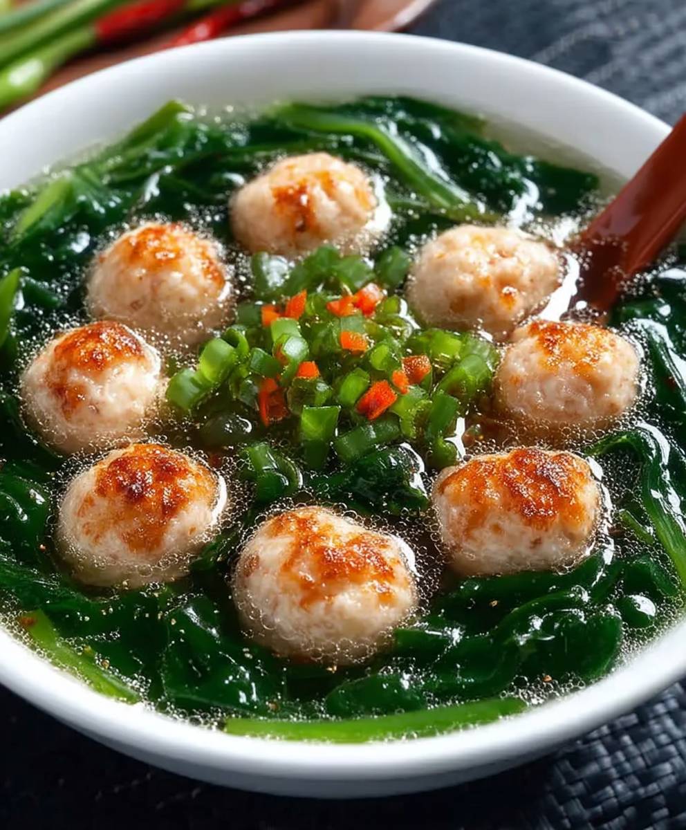 Mustard Green Soup Shrimp Balls