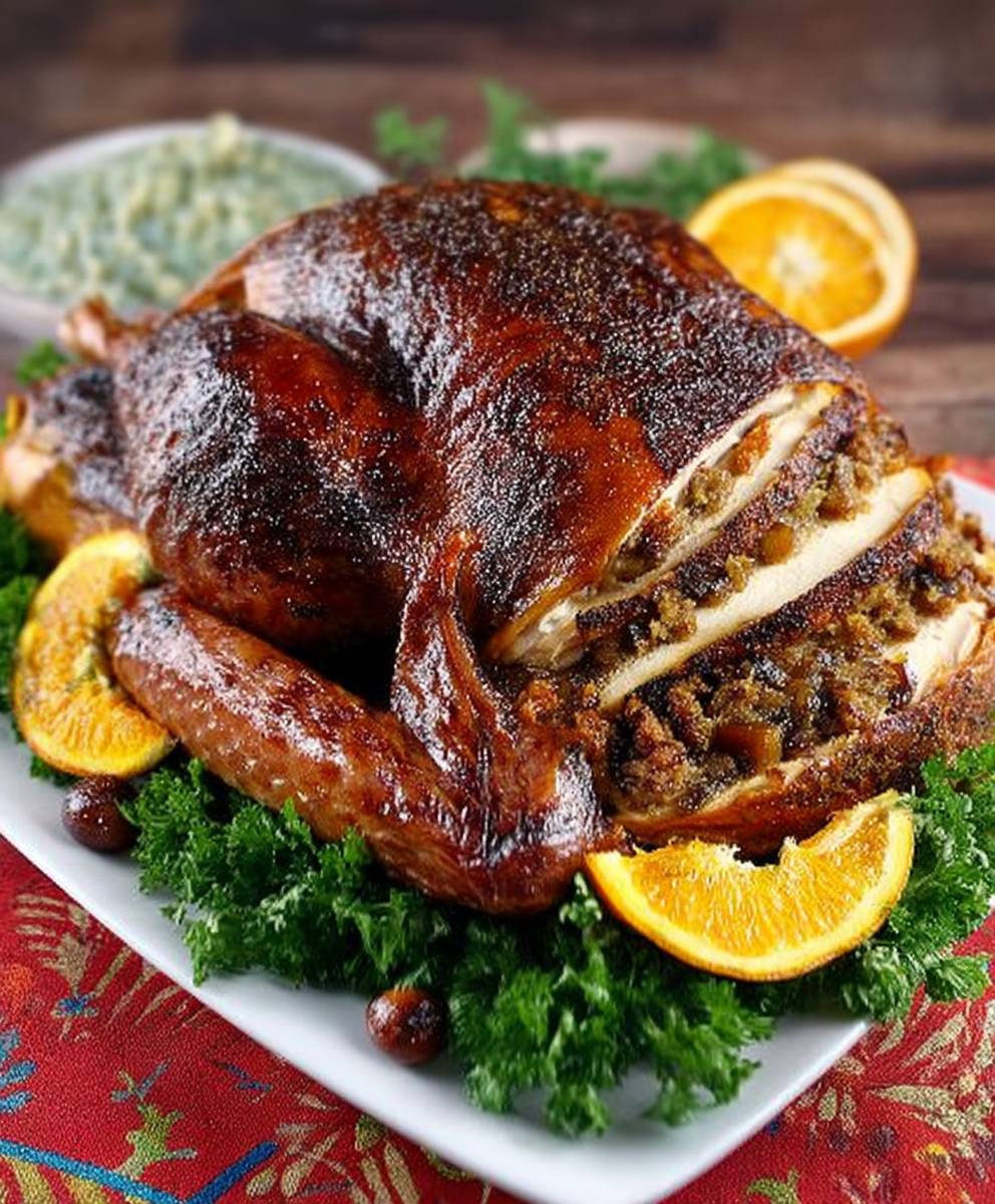 Chestnut stuffing roasted turkey