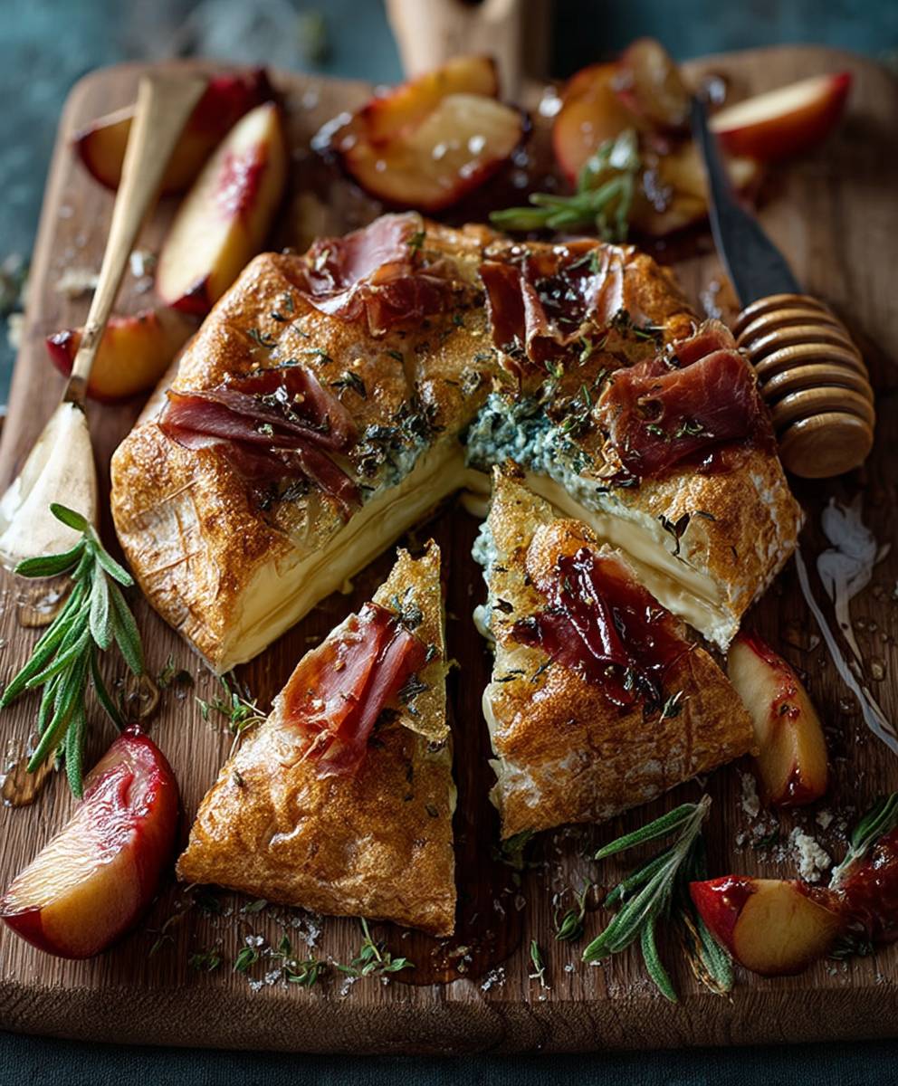 Brie prosciutto herbed honey peaches