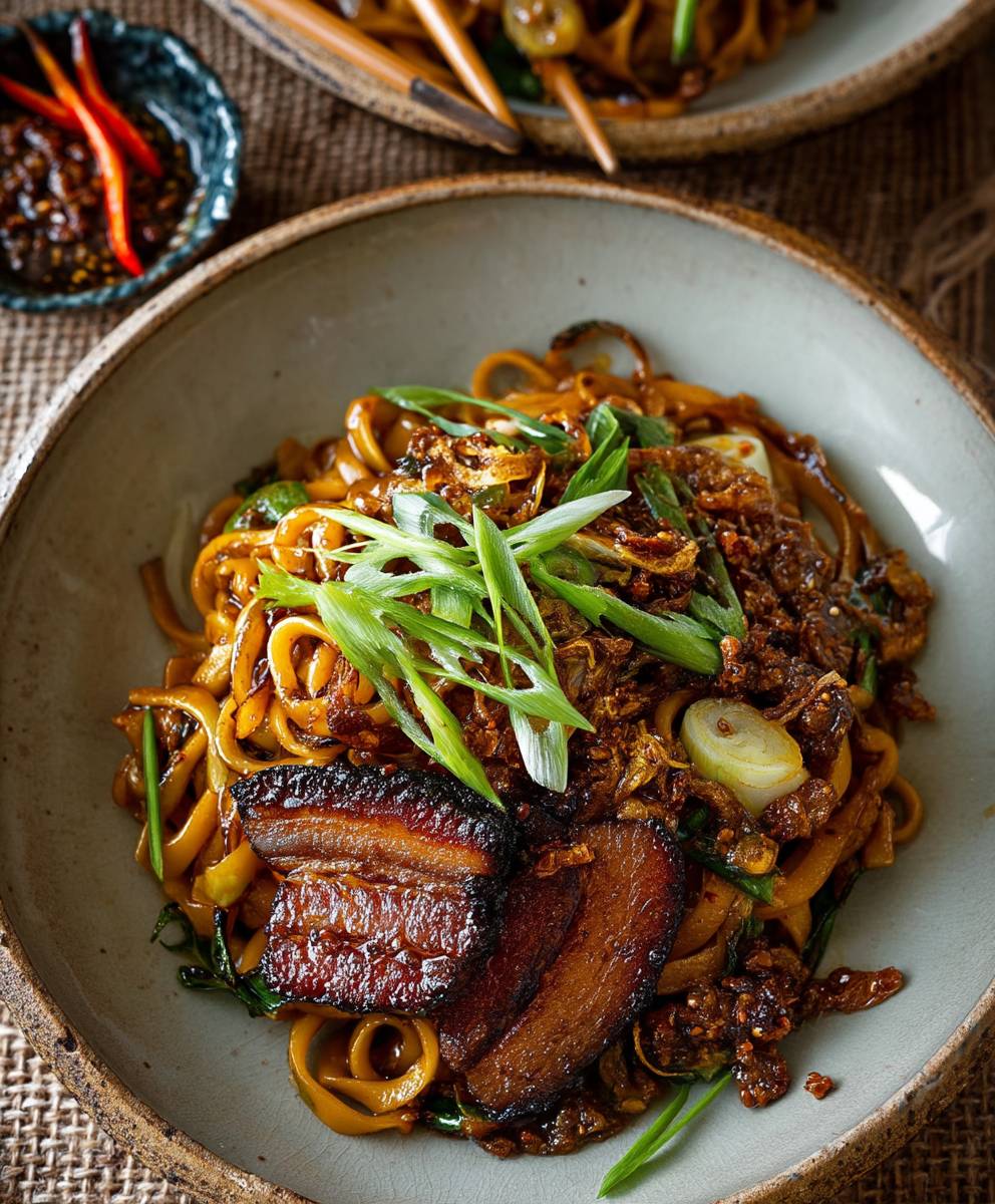 Chili crisp noodles pork belly