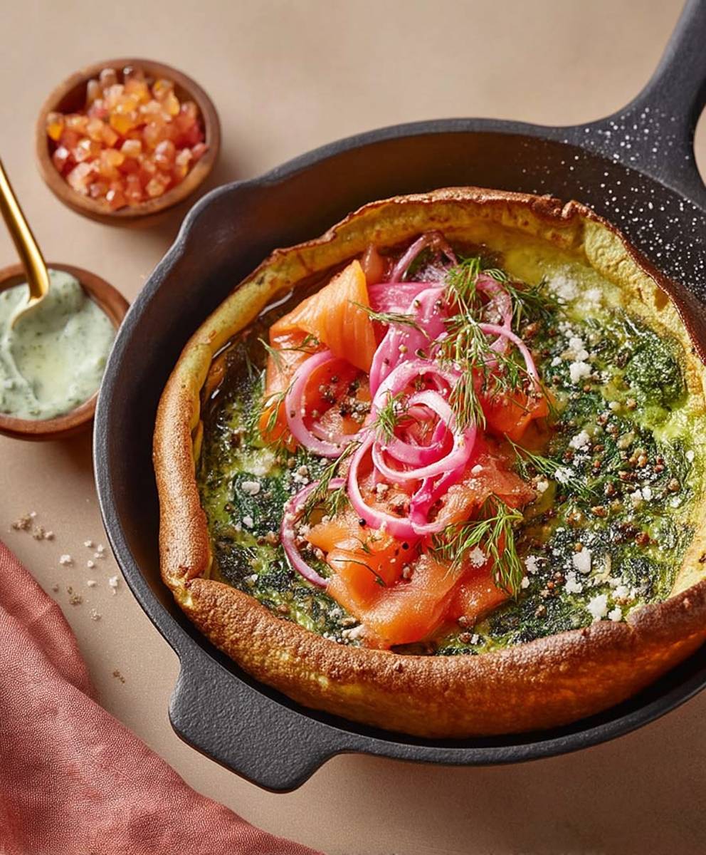 Spinach Dutch Baby Smoked Salmon