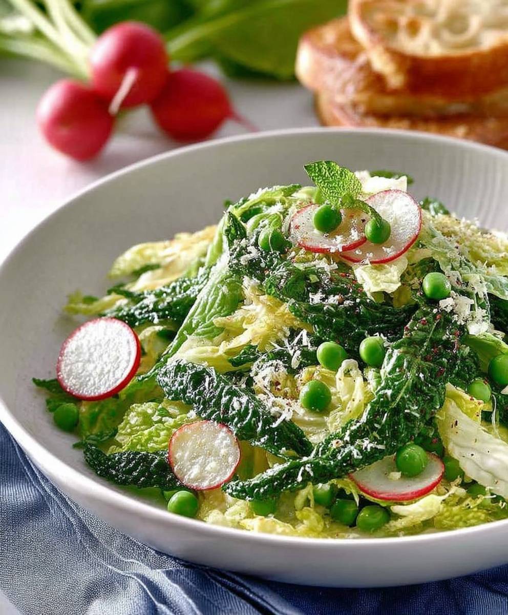 Pea cabbage parmesan mint salad