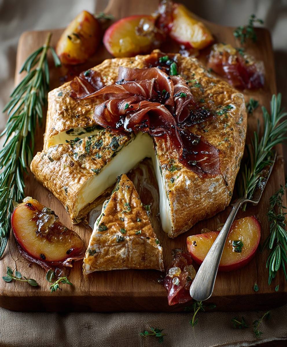 Brie prosciutto herbed honey peaches