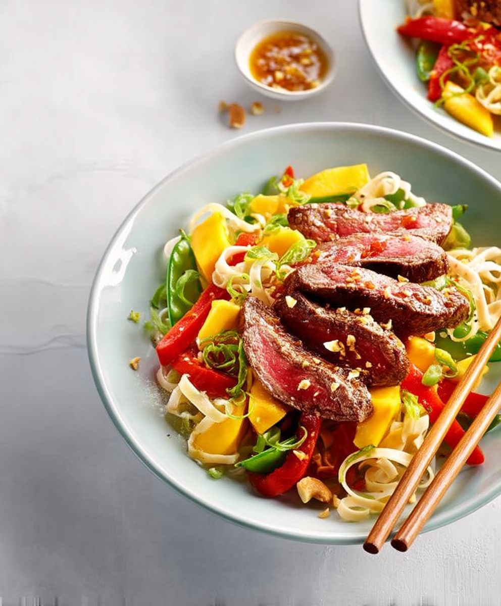 Beef mango cashew noodles