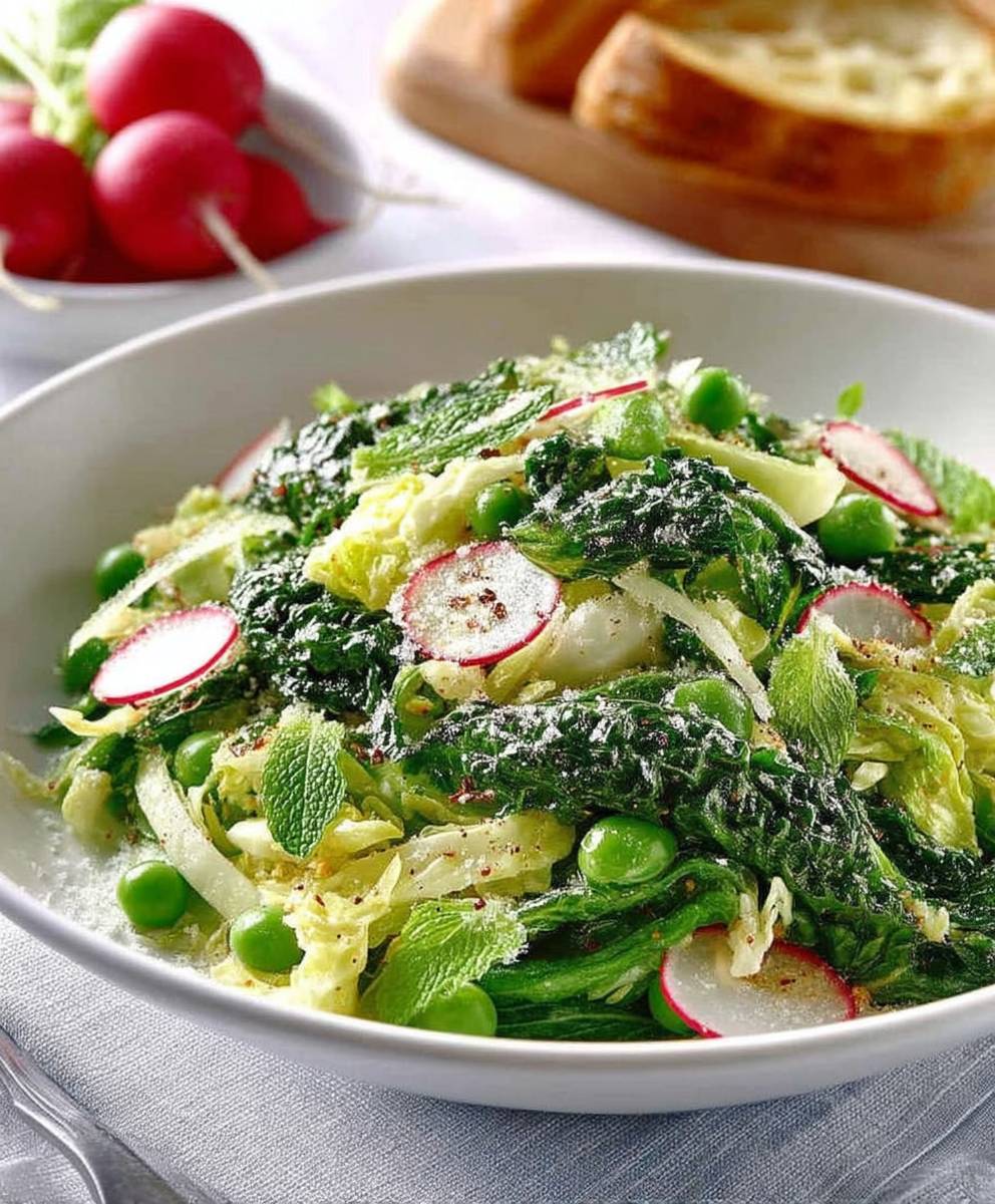 Pea cabbage parmesan mint salad