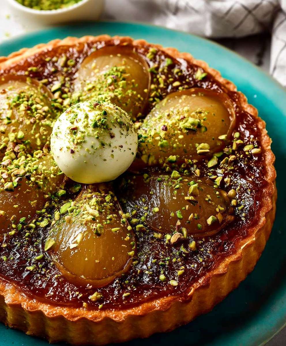 Pistachio pear tart