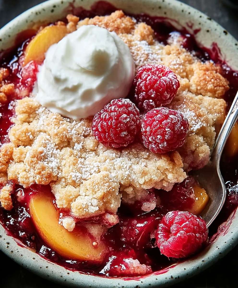 Peach raspberry cobbler