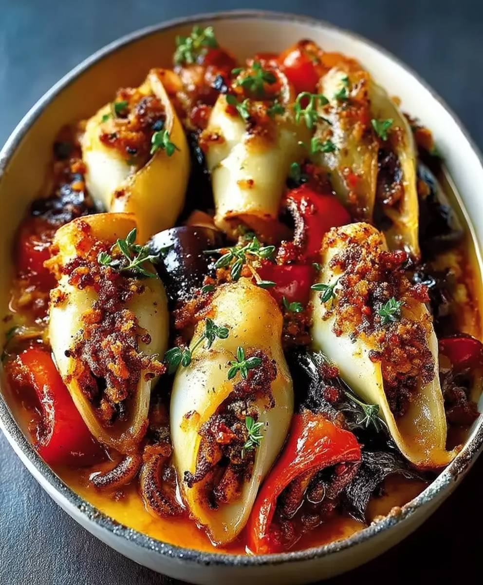 Stuffed Squid Aubergine Peppers