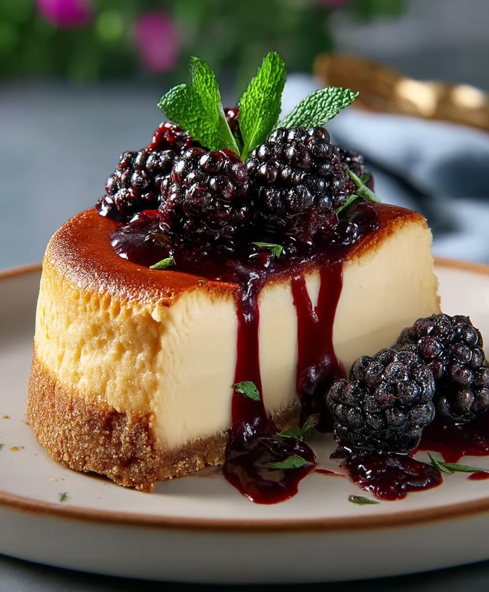 Basque Cheesecake Blackberry Sauce