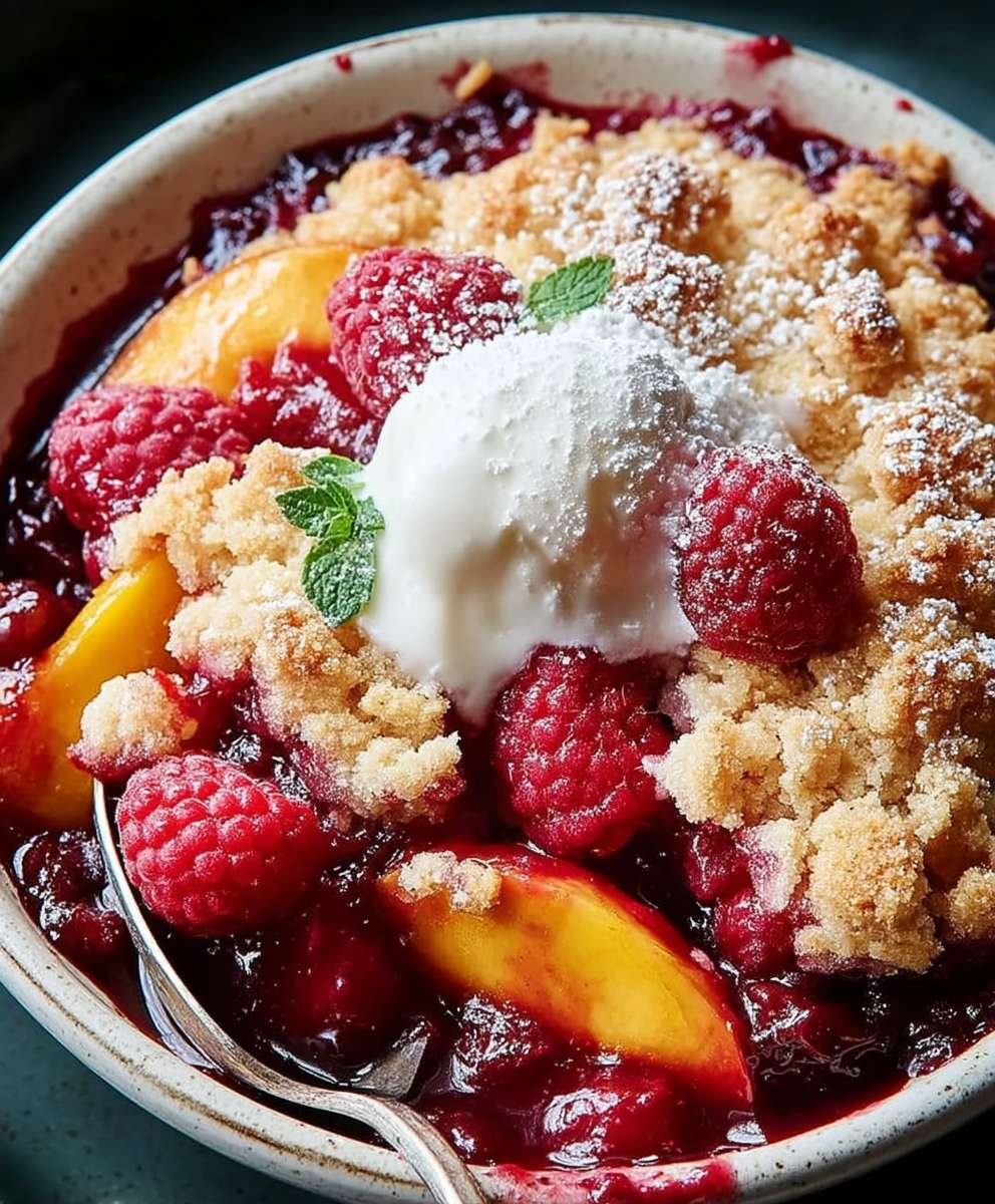 Peach raspberry cobbler