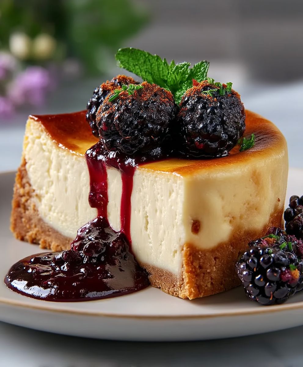 Basque Cheesecake Blackberry Sauce