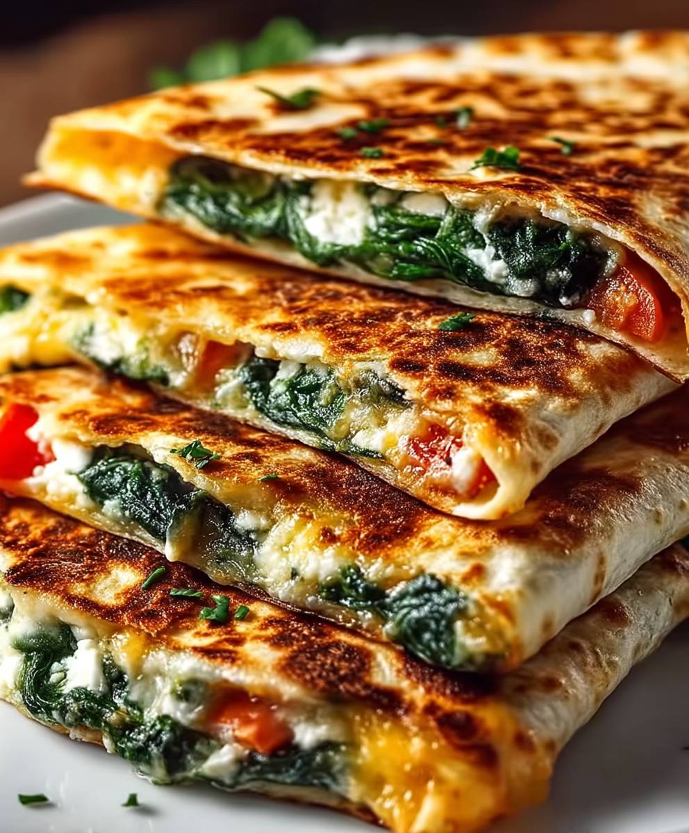 Spinach feta quesadillas