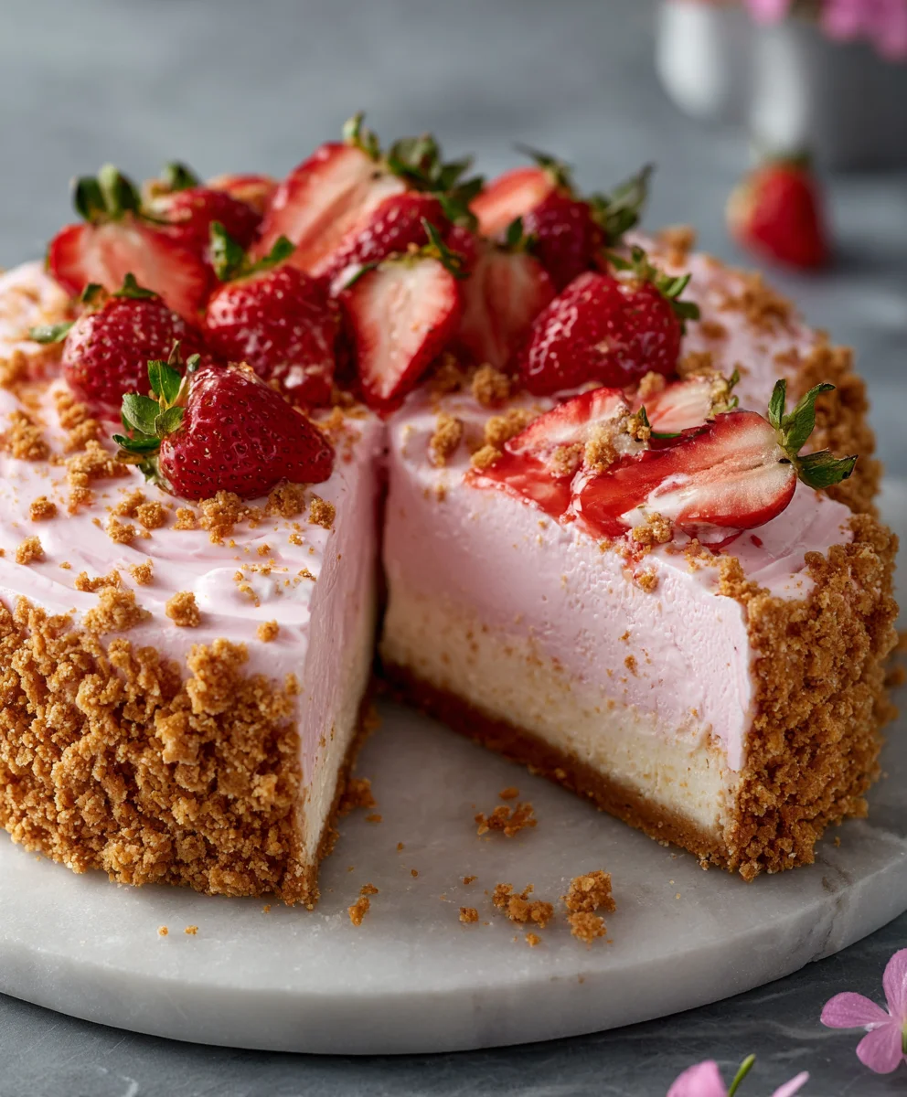 Decadent Pink Strawberry Crunch Cheesecake Recipe