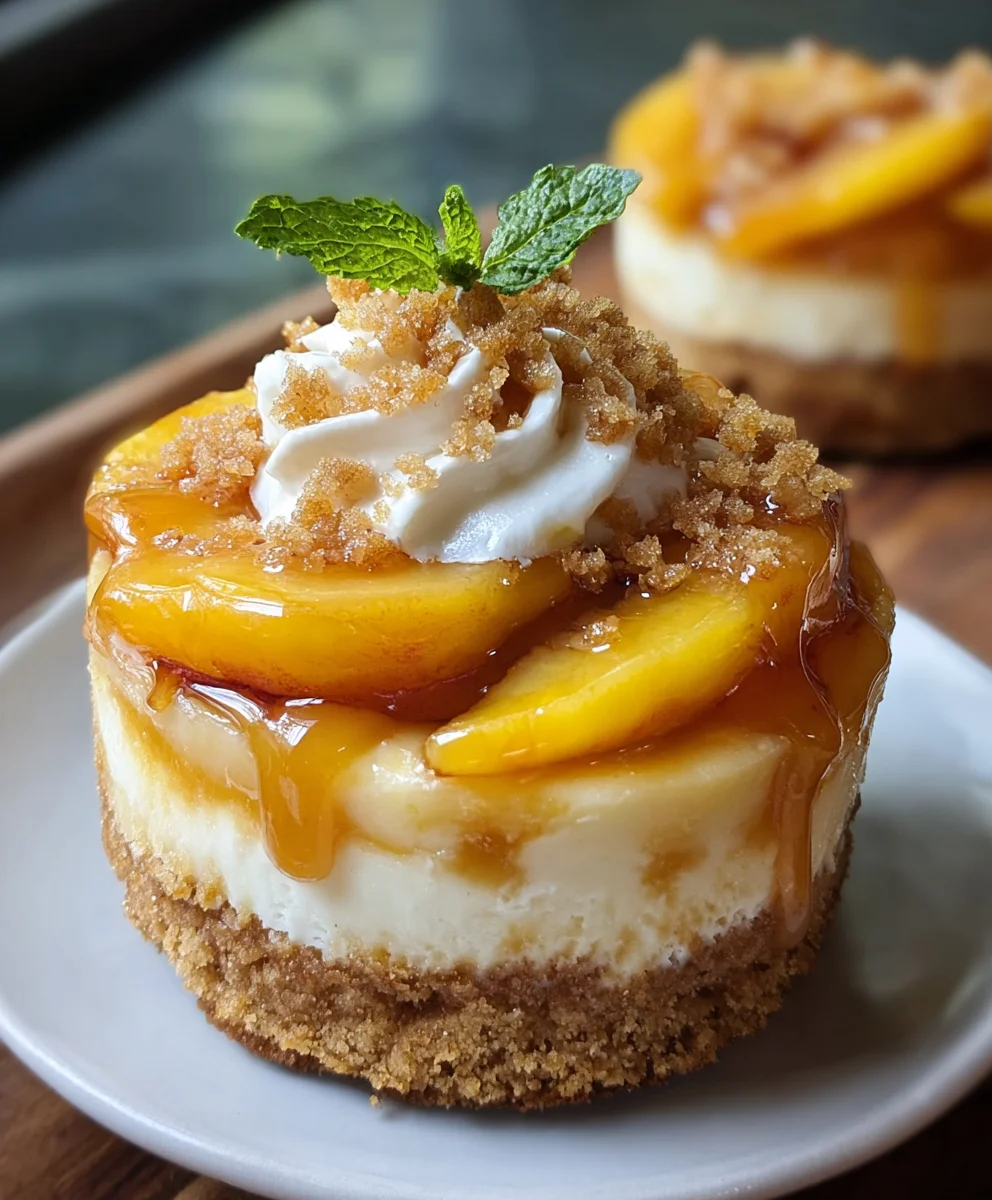 Stuffed Peach Cobbler Mini Cheesecakes