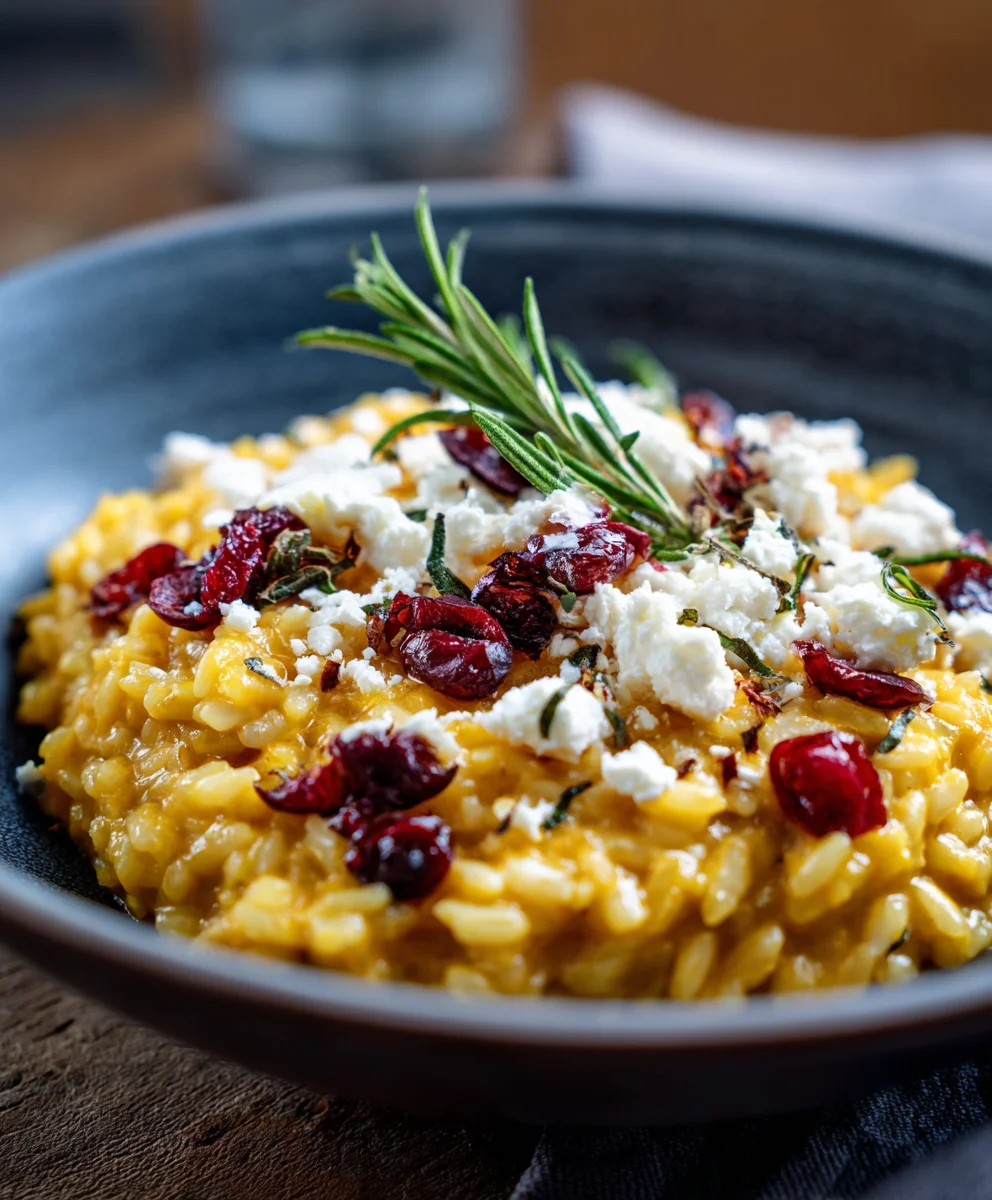 Creamy Pumpkin Risotto with Goat Cheese & Cranberries