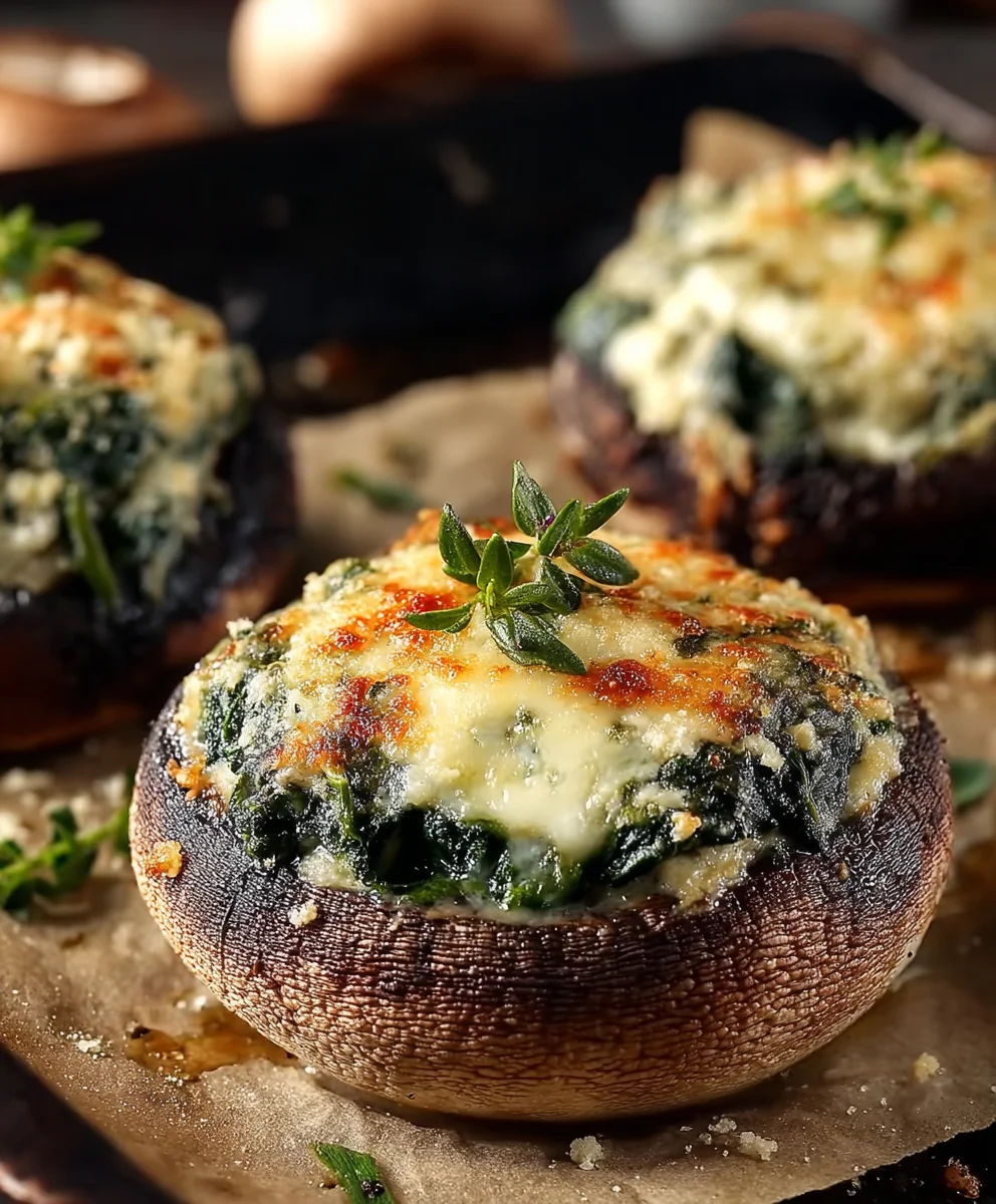 Savory Spinach & Cheese Stuffed Portobello Mushrooms