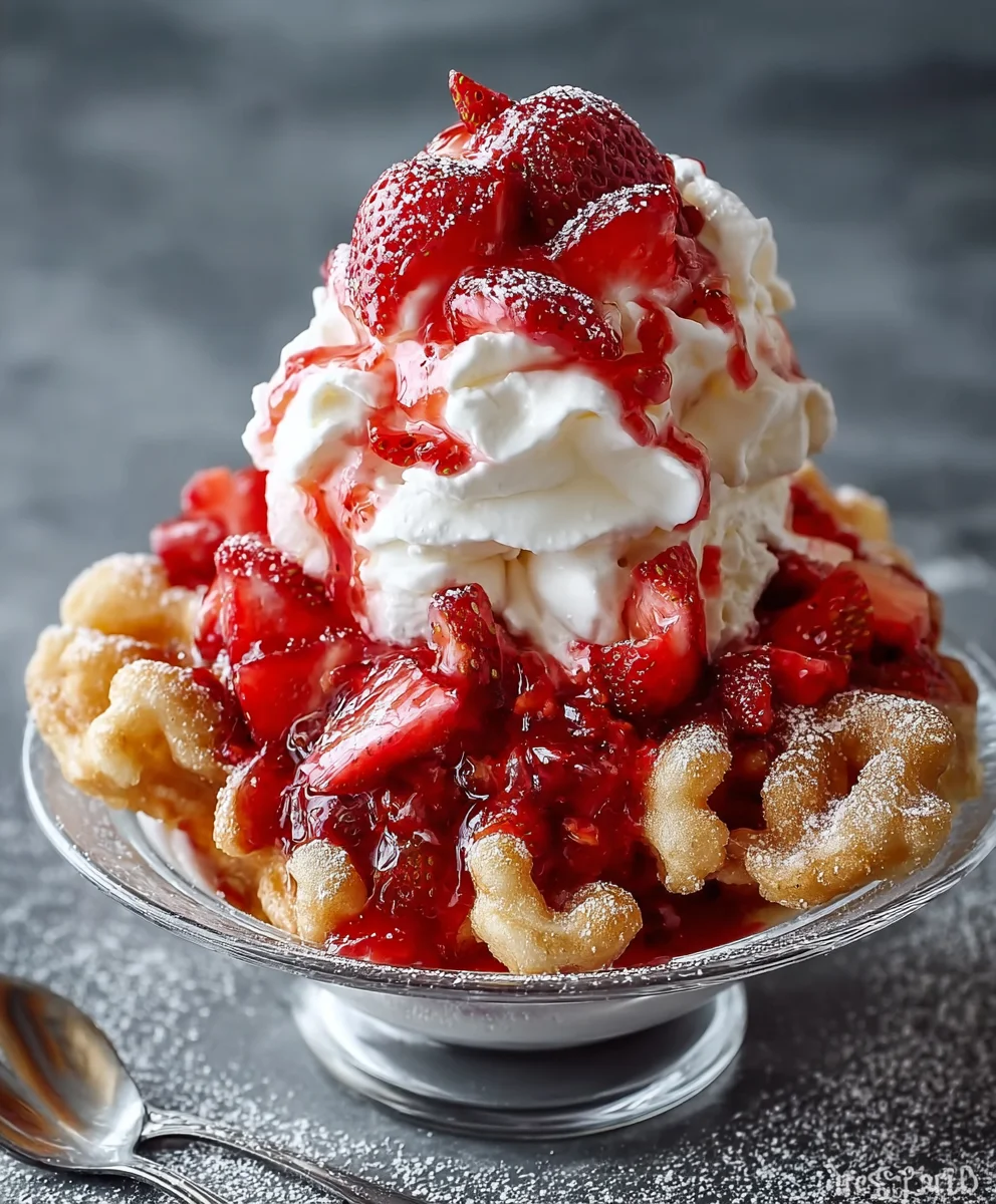 Ultimate Strawberry Cheesecake Funnel Cake Sundae