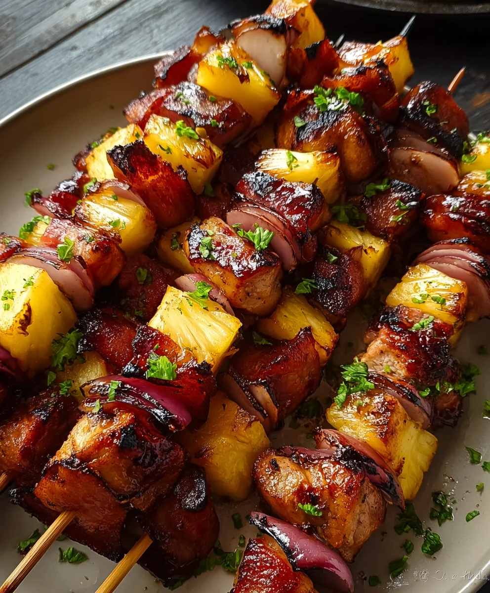 Grilled Hawaiian Chicken Beef Bacon Pineapple Kebabs