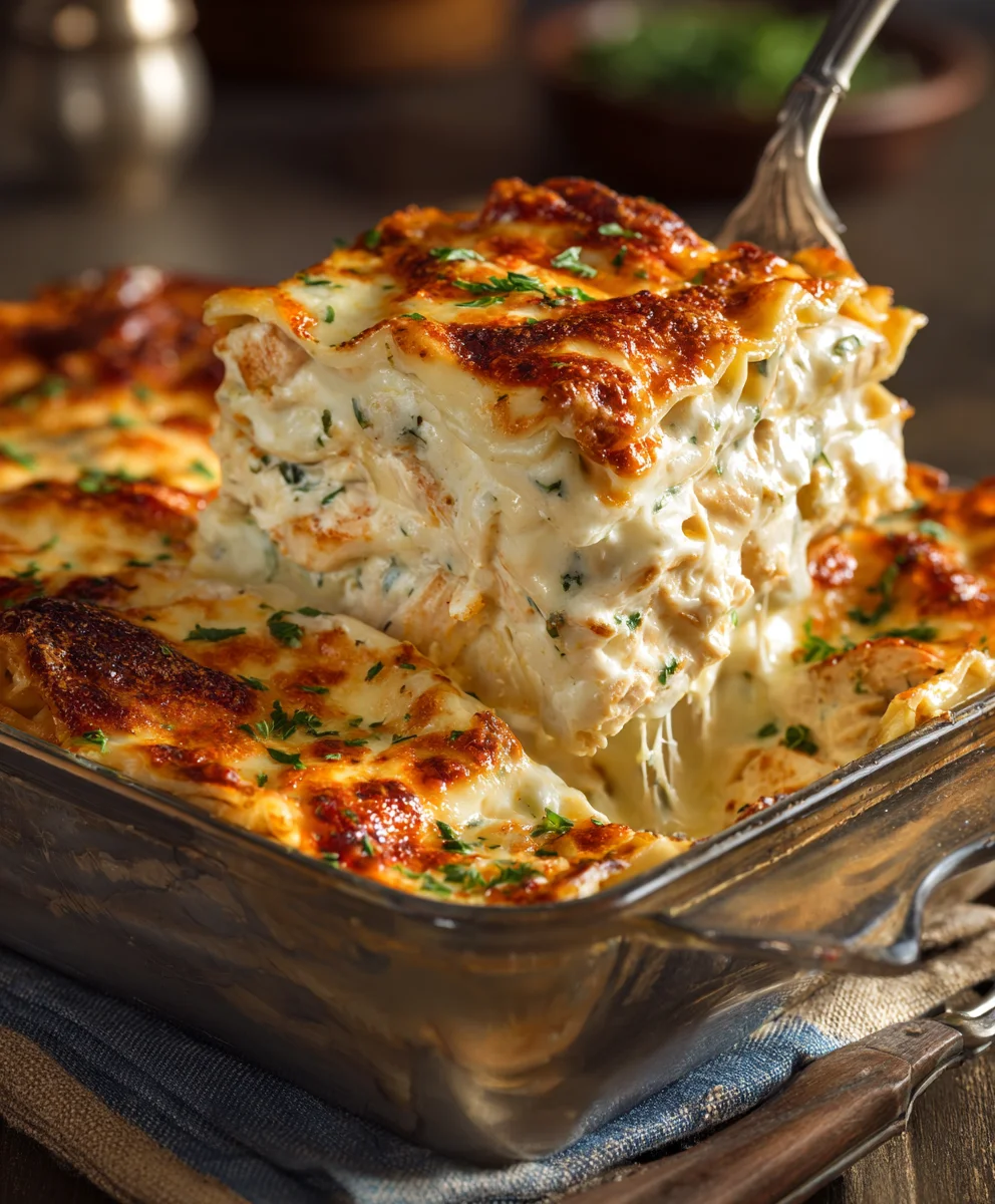Ultimate Cheesy Chicken Alfredo Lasagna - Family Favorite