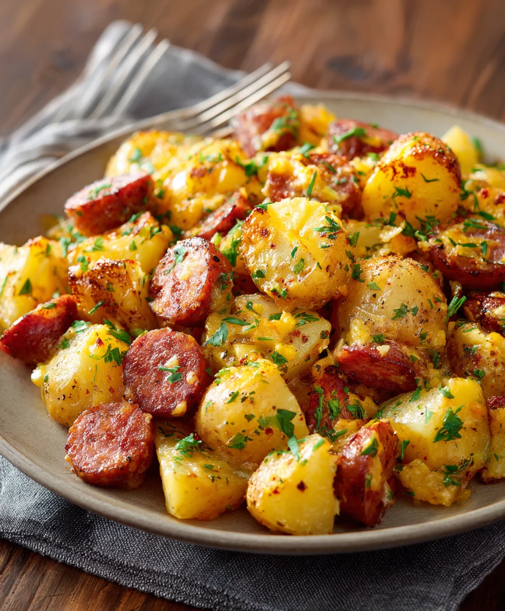 One-Pan Cheesy Ranch Potatoes & Smoked Sausage Dinner