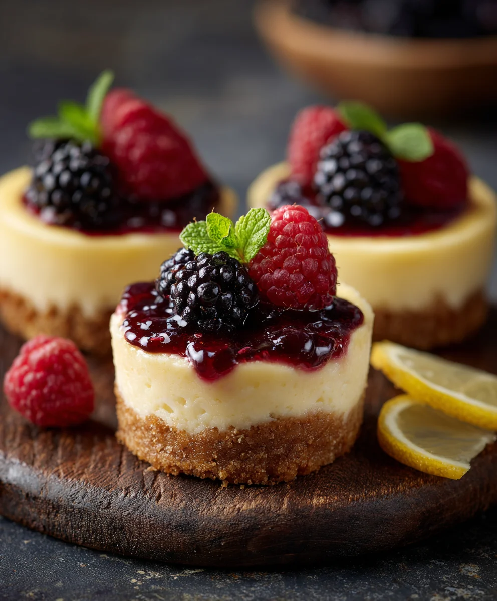 Zesty Lemon Raspberry Blackberry Mini Cheesecakes Recipe