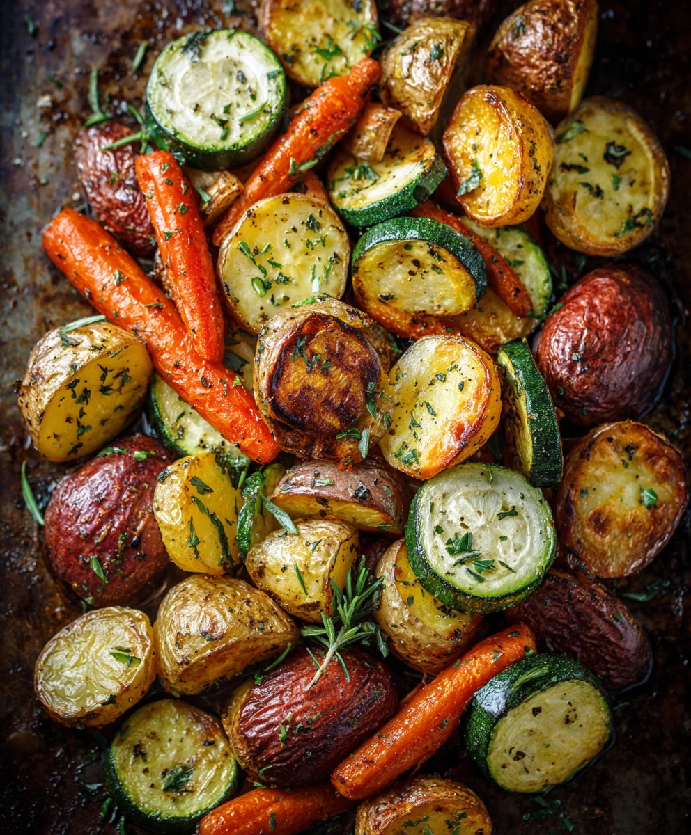 Delicious Garlic Herb Roasted Veggies: Potatoes, Carrots, Zucchini