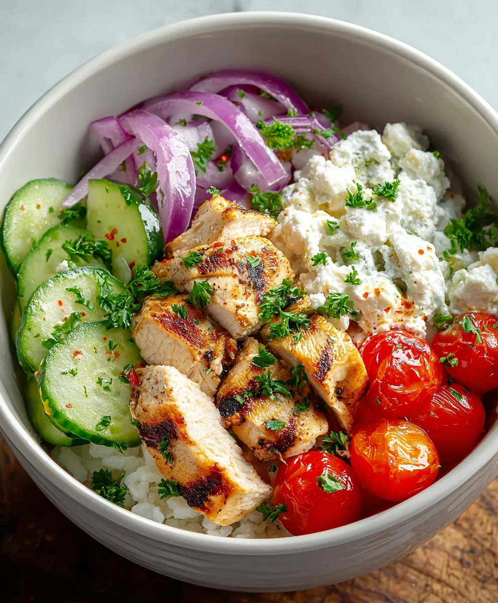 Greek Chicken Cottage Cheese Bowl- Easy & Healthy