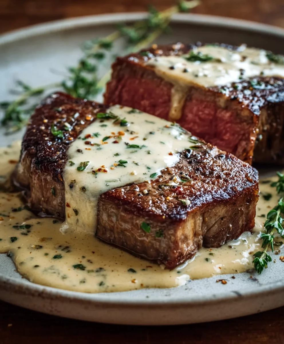Juicy Beef Steak Creamy Garlic Sauce Recipe
