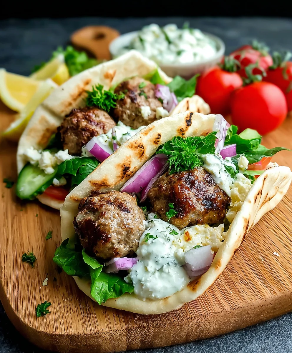 Greek Beef Meatball Pitas- Easy Dinner Recipe