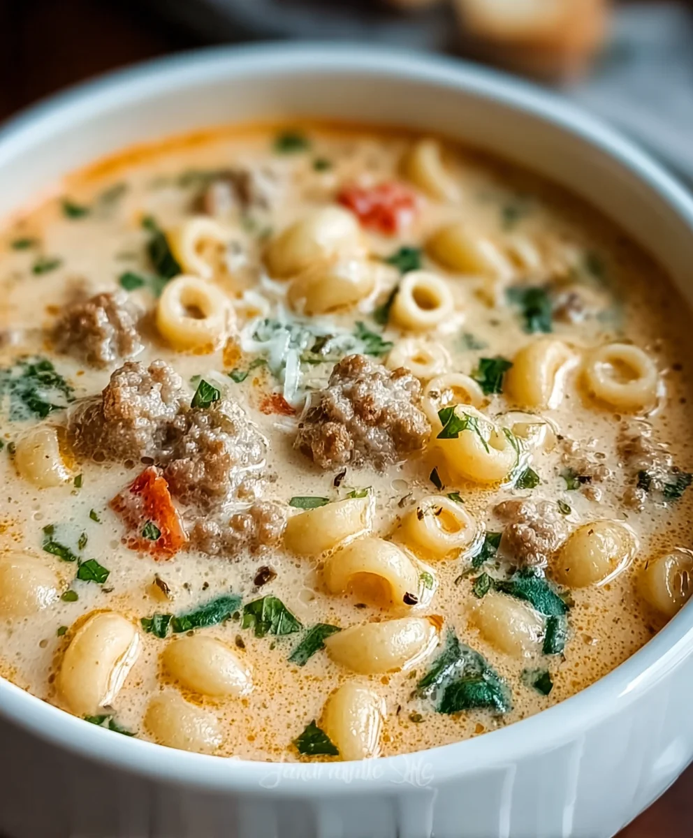 Creamy Parmesan Beef Sausage Ditalini Soup