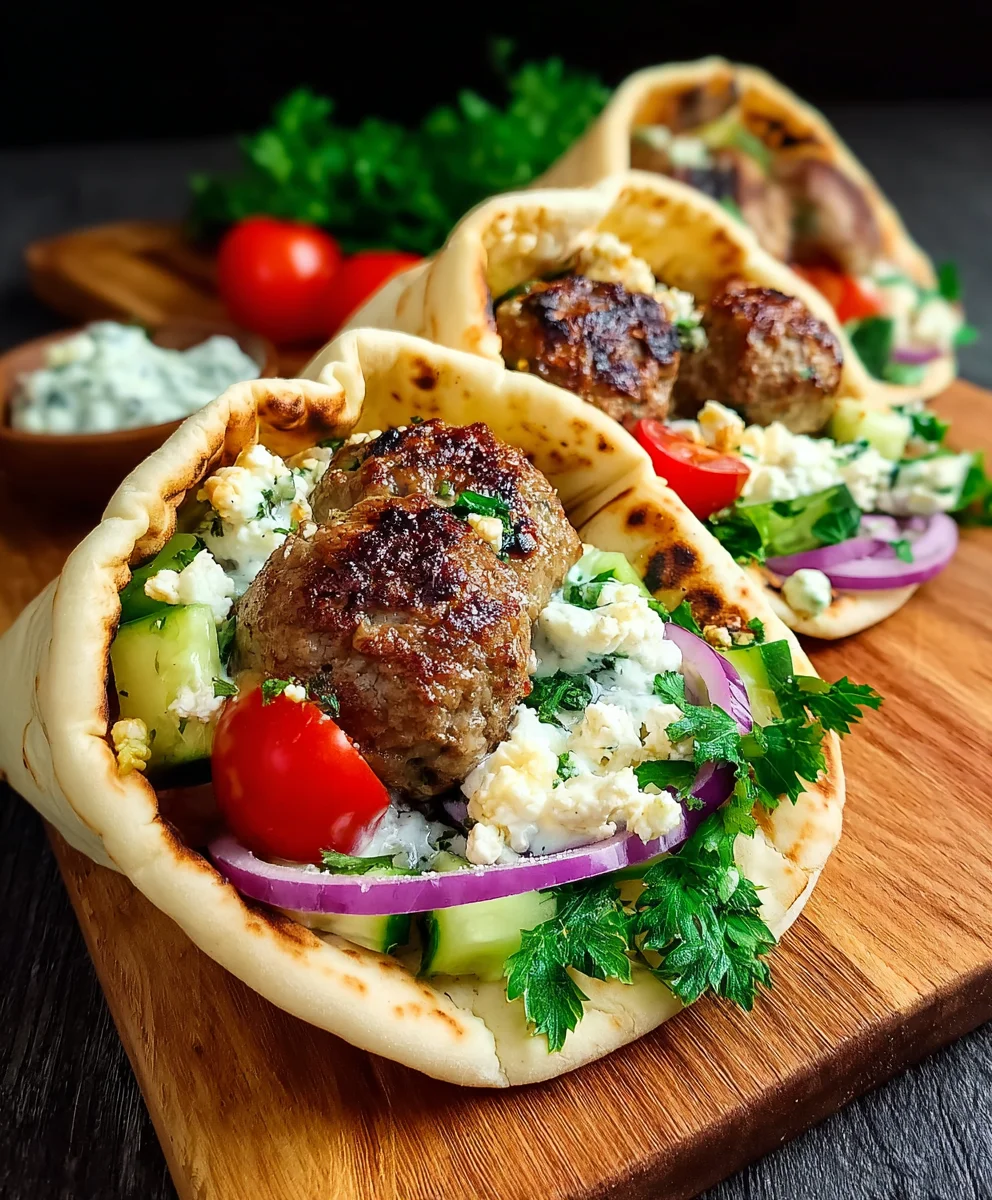 Greek Beef Meatball Pitas- Easy Dinner Recipe