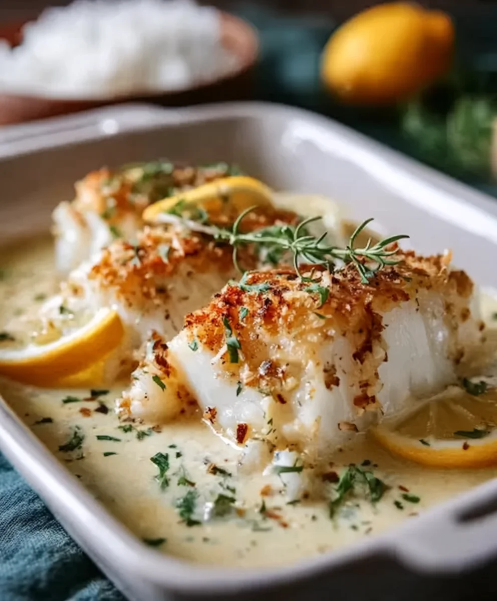 Baked Cod Coconut Lemon Cream Sauce