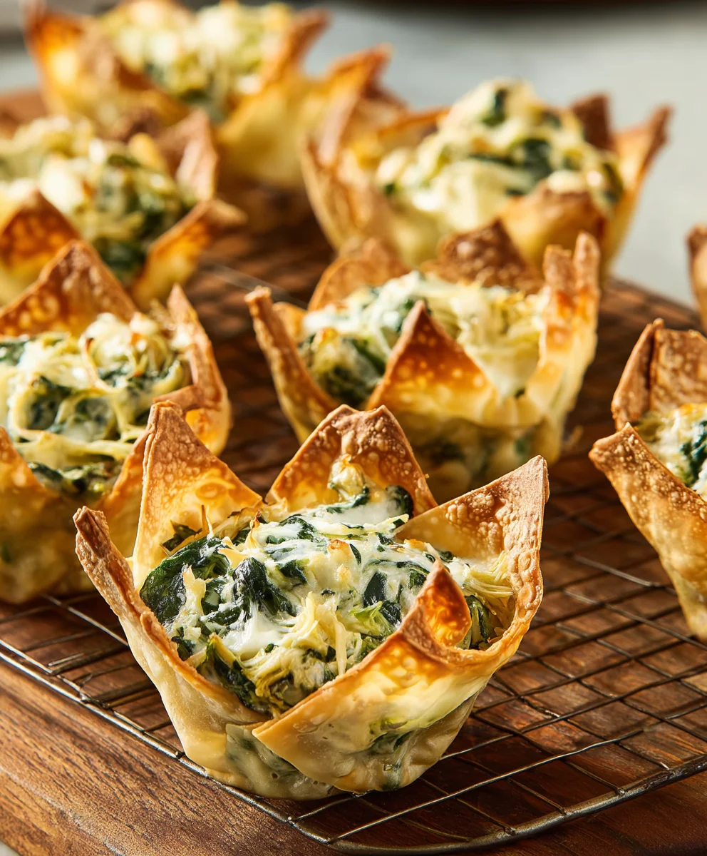 Spinach Artichoke Wonton Cups Delicious Appetizer