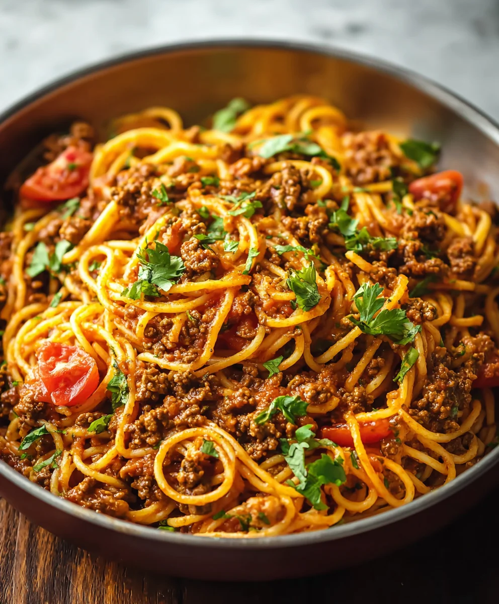 Easy Beef Taco Spaghetti Dinner-One Pan Delight