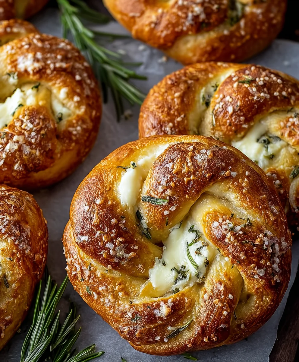 Mozzarella Stuffed Rosemary Pretzels-Chewy & Delicious
