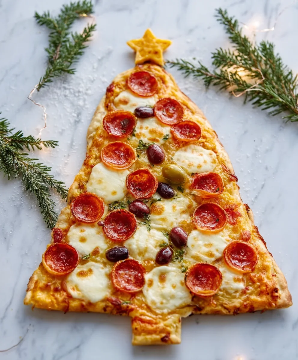 Festive Christmas Tree Pizza- Easy Holiday Appetizer