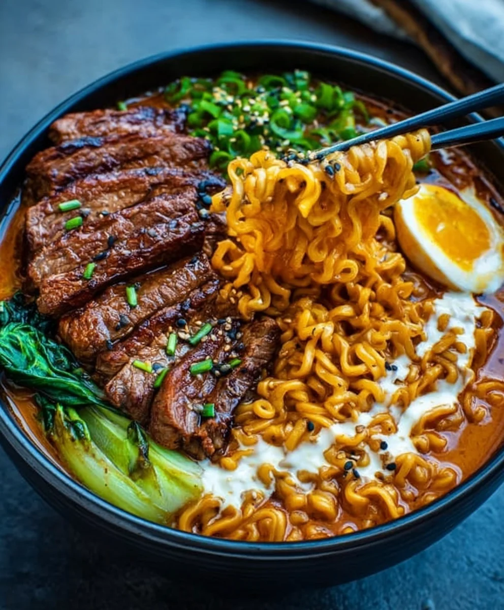 Spicy Korean Ramen Beef Creamy Sauce Recipe