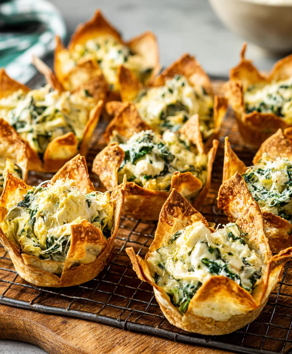 Spinach Artichoke Wonton Cups Delicious Appetizer