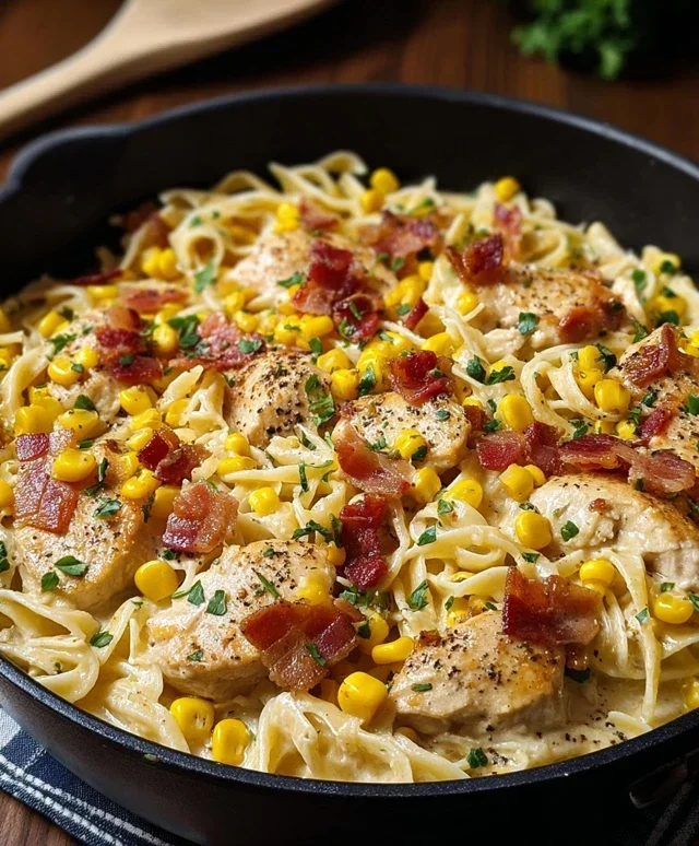 Creamy Chicken and Corn Pasta with Beef Beef Bacon