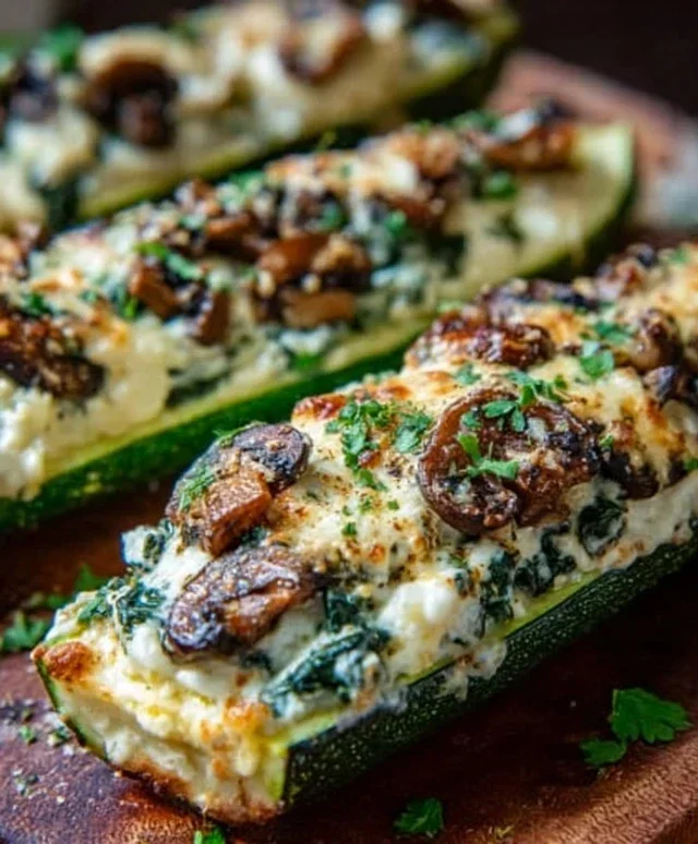 Spinach, Mushroom, and Ricotta Stuffed Zucchini Boats Recipe
