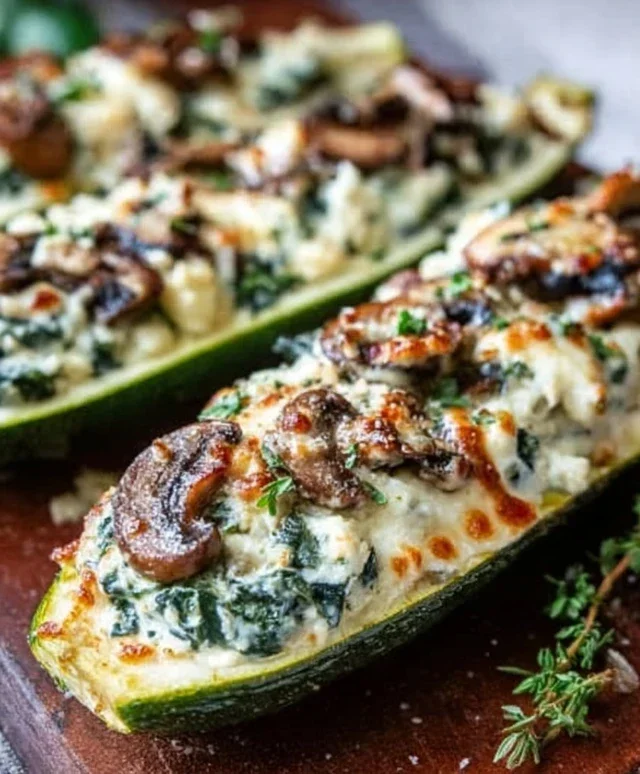 Spinach, Mushroom, and Ricotta Stuffed Zucchini Boats Recipe