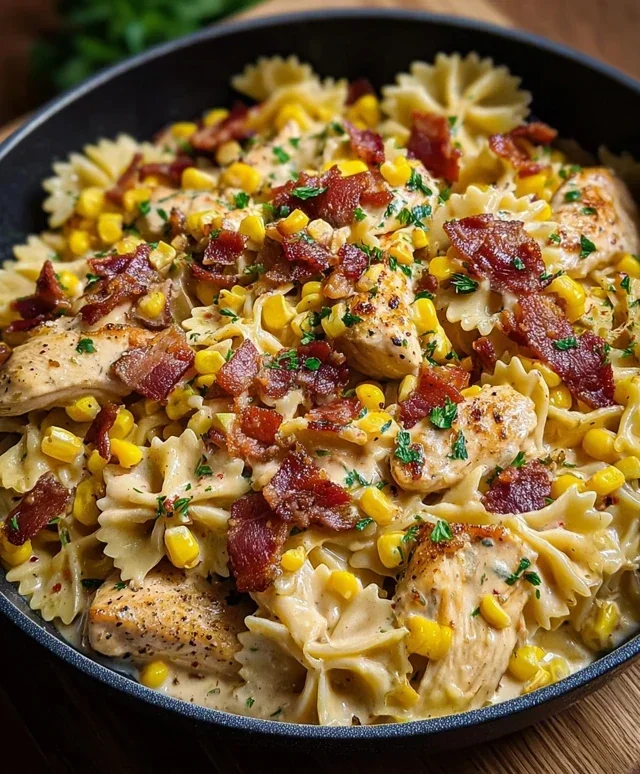 Creamy Chicken and Corn Pasta with Beef Beef Bacon