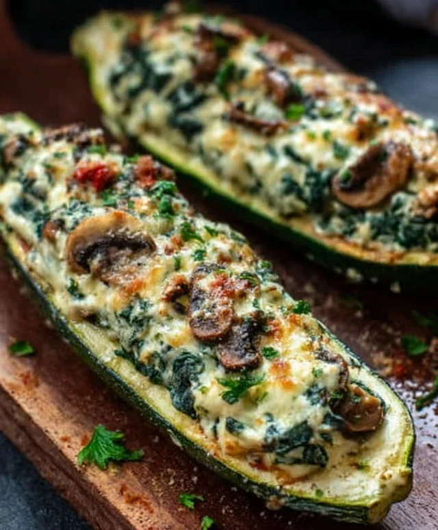Spinach, Mushroom, and Ricotta Stuffed Zucchini Boats Recipe